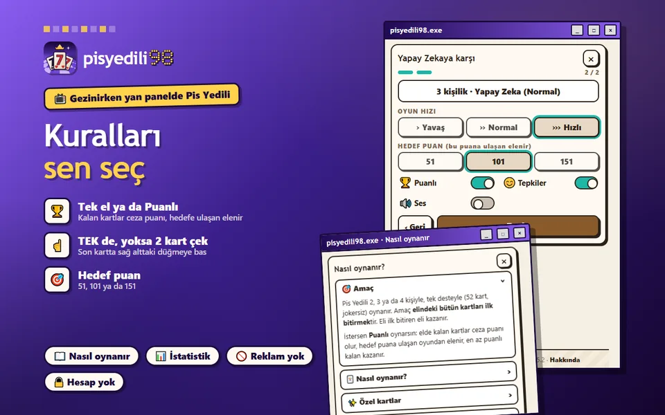 Kurallar: Puanlı anahtarı, hedef puan ve oyun hızı seçimi; önünde Nasıl oynanır ekranı