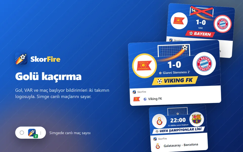 Gol, VAR ve maç hatırlatma bildirimleri, simgede canlı maç sayısı