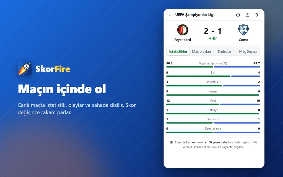 Canlı maç detayı: istatistikler