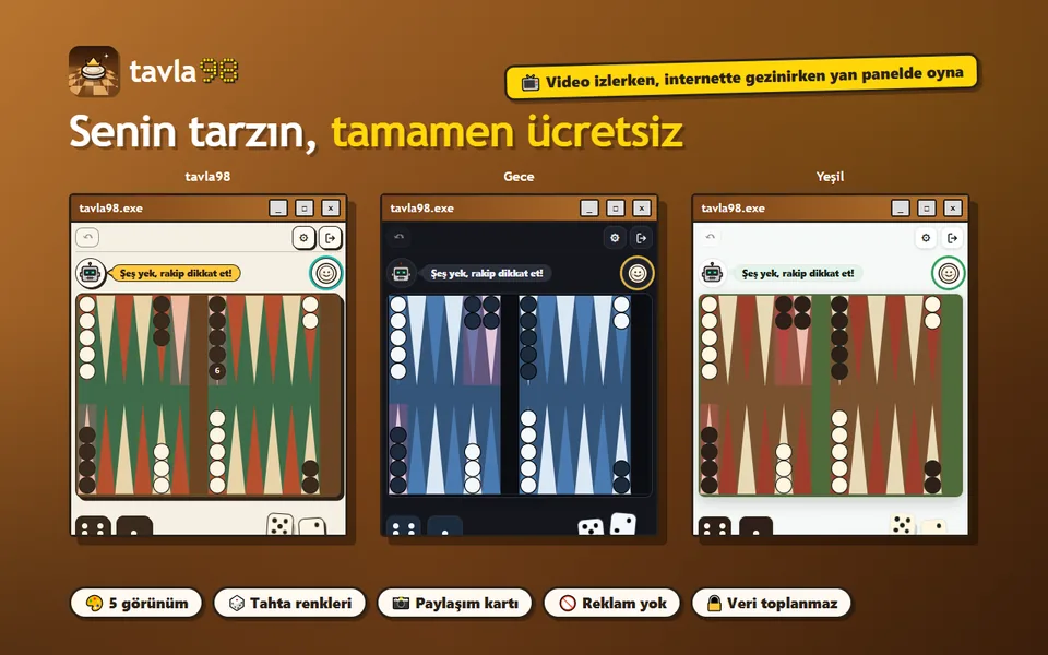 Üç farklı görünüm ve tahta rengi