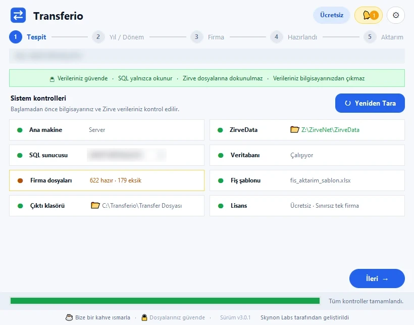 Transferio Tespit adımı