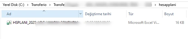 Transferio hesap planı çıktısı